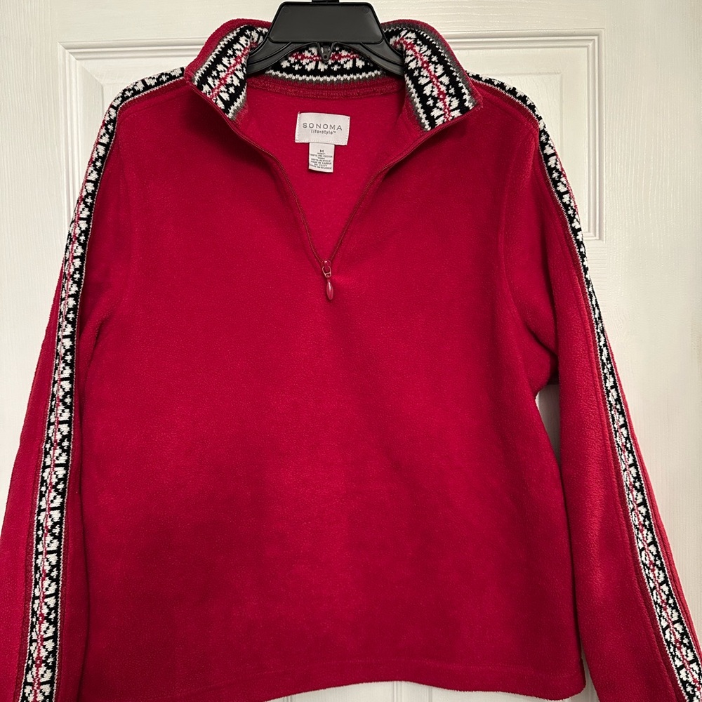 Sonoma Red Sweater with Patterned Collar